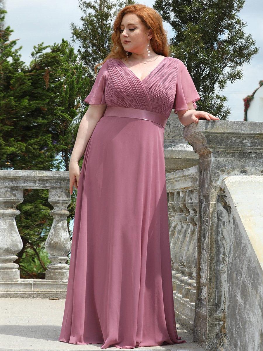 Marga | Vestido de dama de honor largo con corte imperio y mangas cortas con volantes