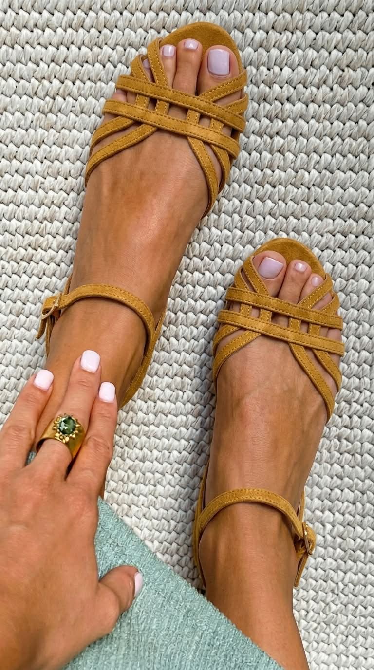 Sandalias de ante bajas Cuero con hebilla al tobillo y tiras múltiples
