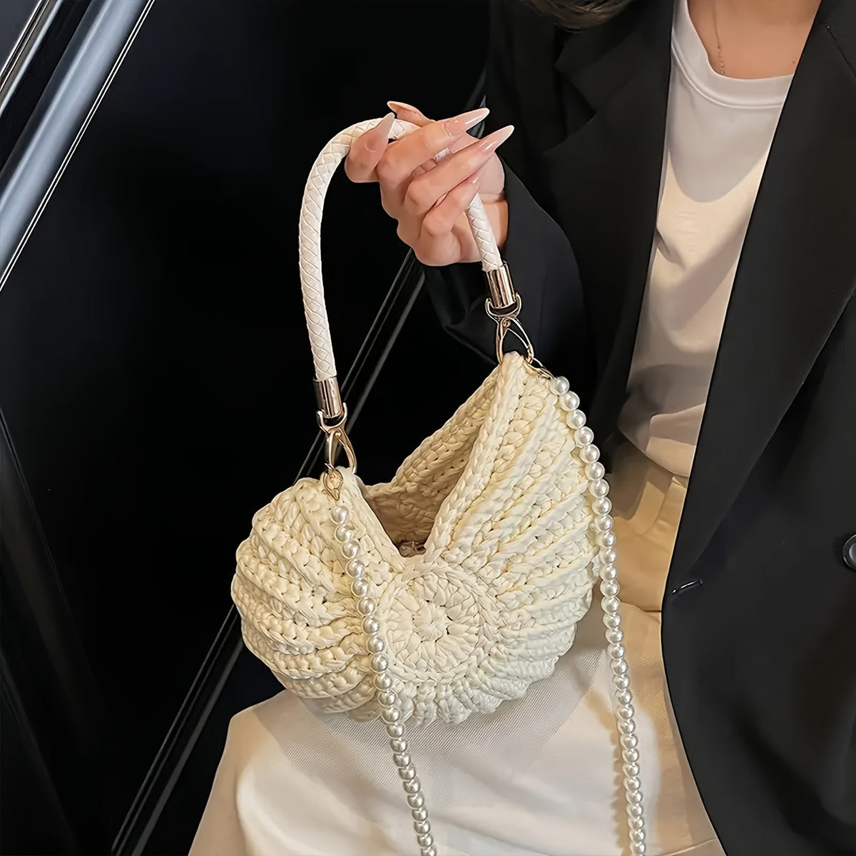 Orsola | Bolso Tote Trenzado con Correa de Cadena - Negro