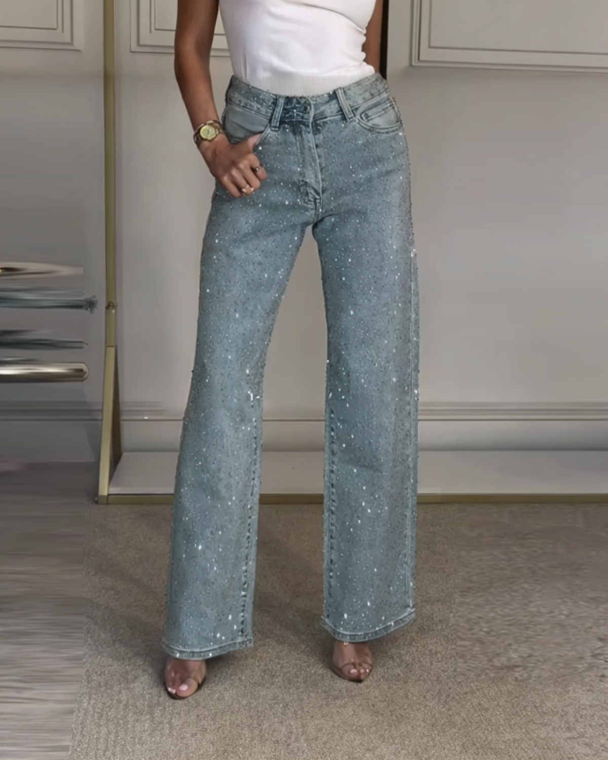 AFRICA | VAQUEROS DE PIERNA RECTA CON STRASS