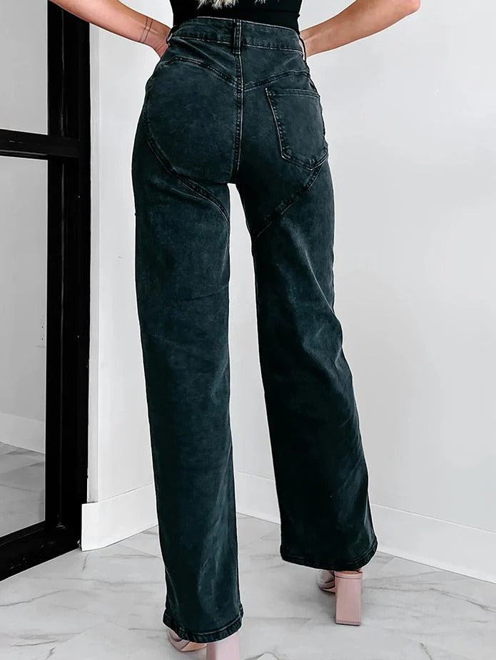 MIRANDA | Jeans rectos desgastados con detalle Strass
