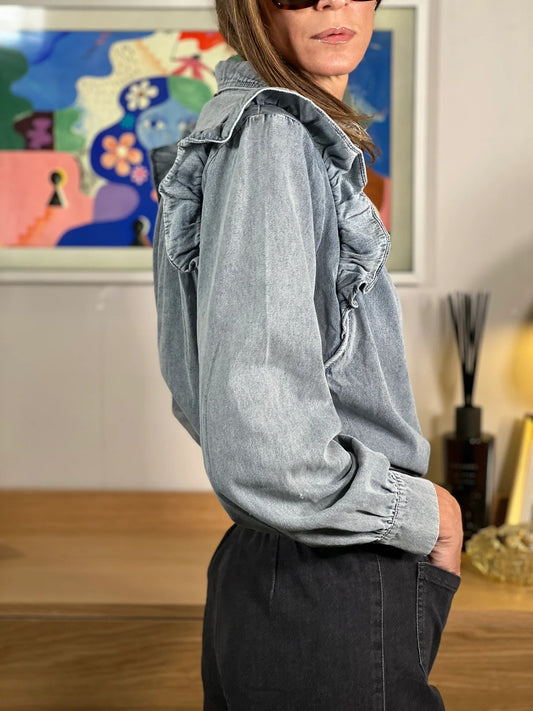 CAMISA DENIM VOLANT CHIC