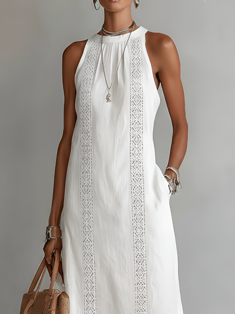 Nalia | Vestido midi de lino con cuello mao