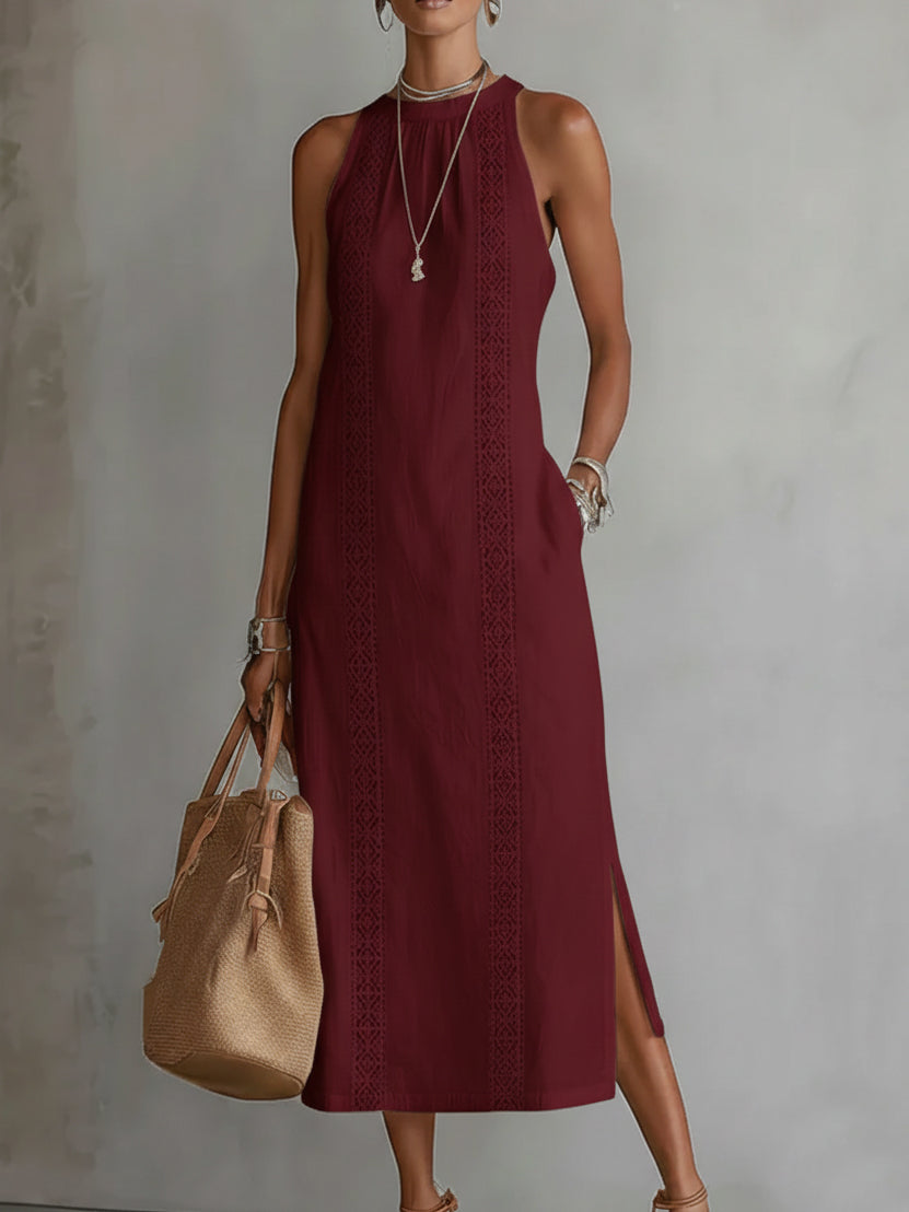 Nalia | Vestido midi de lino con cuello mao